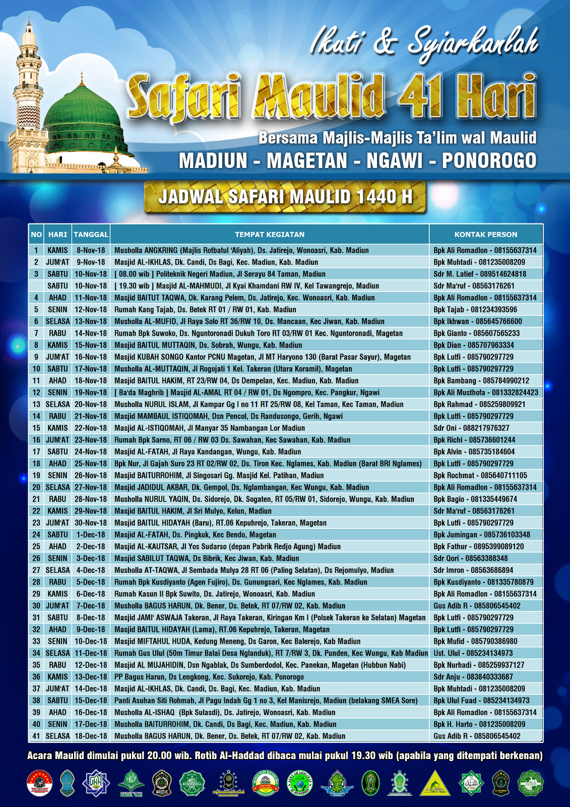 Jadwal Safari Maulid Pertama 2018